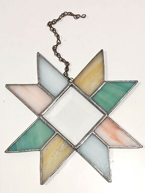 Vintage Stained Glass Star Suncatcher in Pastel Colors
